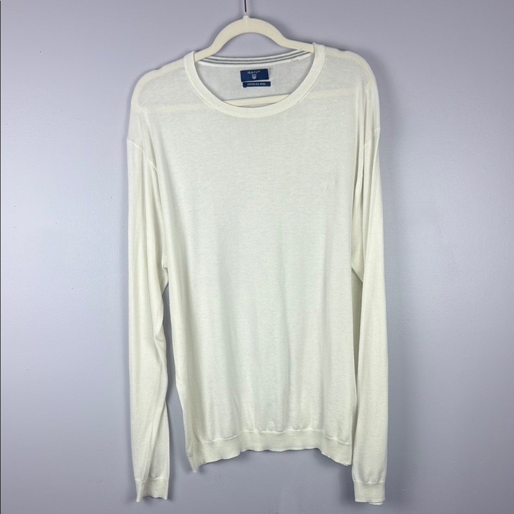 Gant White Cream Cotton Silk Wool Blend Crewneck Sweater Size XL - Picture 2 of 9